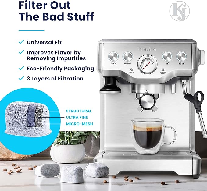 K&J Premium 6-Pack of Replacement Breville BWF100 Compatible Water Filters (Activated Charcoal)