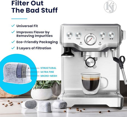 K&J Premium 6-Pack of Replacement Breville BWF100 Compatible Water Filters (Activated Charcoal)