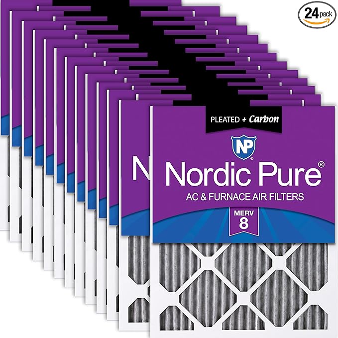 Nordic Pure 14x20x1 (Actual Size: 13 1/2 x 19 1/2 x 3/4) Furnace Air Filters MERV 8 Pleated Plus Carbon 24 Pack