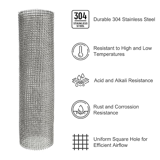 PATIKIL 40" L x 16" W Woven Wire Mesh, 6 Mesh 304 Stainless Steel Air Vent Filter Screen with Gloves for Window Security Vent Cover Filtration Animals Fence
