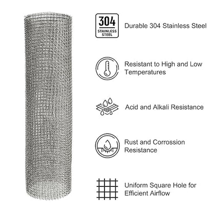PATIKIL 40" L x 10" W Woven Wire Mesh, 6 Mesh 304 Stainless Steel Air Vent Filter Screen with Gloves for Window Security Vent Cover Filtration Animals Fence