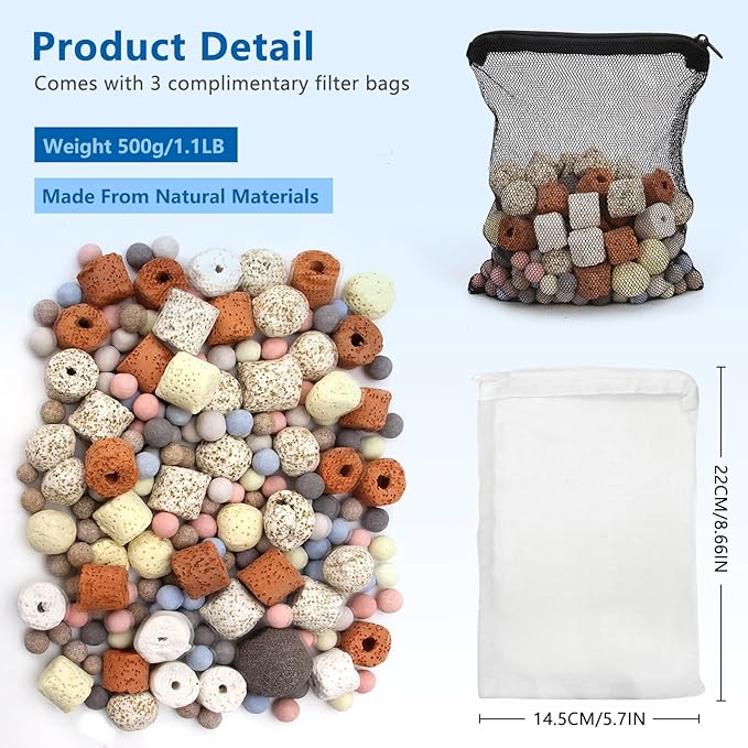 Bio Aquarium Filter Media, Bio Ceramic Ring Balls Media Set for Aquarium Filter, Pond and Fish Tank (500g, 1.1lb)