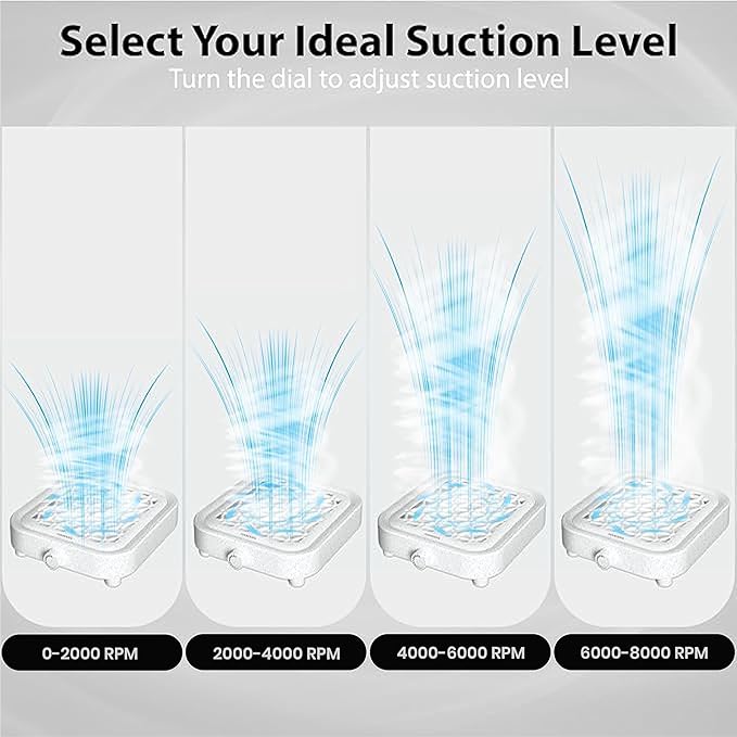 Nail Dust Collector Quiet & Powerful - Compact Dust Collector Nail Tech with Reusable Filter - 8000 RPM Suction Brushless Turbine for Max Dust Suction & Low Noise - For Beginners, Home & Salon
