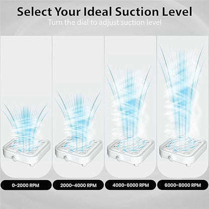 Nail Dust Collector Quiet & Powerful - Compact Dust Collector Nail Tech with Reusable Filter - 8000 RPM Suction Brushless Turbine for Max Dust Suction & Low Noise - For Beginners, Home & Salon