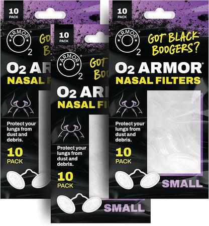 O2 Armor Nose Filters for Welders & Allergies - Nose Filter for Dust - Nasal Filters for Welding - Nose Dust Mask for Construction (30 Pack - 3x10, Size Small)