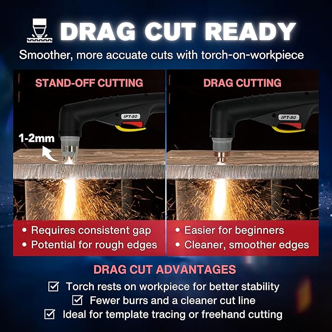 LTP8050 CNC | 80A Blowback Plasma Cutter, THC/ARC OK, Drag-Cut, 1" Clean (1.5" Sever), 220V, LED Display & Front Regulator, Air Filter for CNC Table