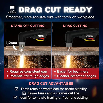 LTP8050 CNC | 80A Blowback Plasma Cutter, THC/ARC OK, Drag-Cut, 1" Clean (1.5" Sever), 220V, LED Display & Front Regulator, Air Filter for CNC Table