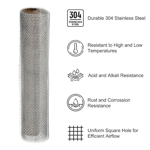 PATIKIL 40" L x 10" W Woven Wire Mesh, 10 Mesh 304 Stainless Steel Air Vent Filter Screen with Gloves for Window Security Vent Cover Filtration Animals Fence