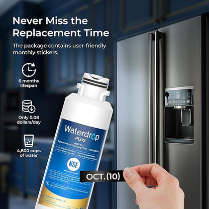 Waterdrop Plus DA29-00020B 𝐍𝐒𝐅 𝟒𝟎𝟏 𝐂𝐞𝐫𝐭𝐢𝐟𝐢𝐞𝐝 Refrigerator Water Filter, Replacement for Samsung® Water Filter DA29-00020B, HAF-CIN, HDX FMS-2, RF28HMEDBSR, 2 Filters (Package May Vary)