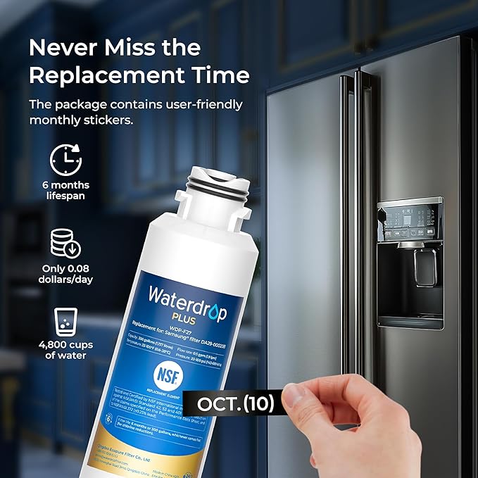 Waterdrop Plus DA29-00020B 𝐍𝐒𝐅 𝟒𝟎𝟏 𝐂𝐞𝐫𝐭𝐢𝐟𝐢𝐞𝐝 Water Filter, Reduce 𝐏𝐅𝐎𝐀/𝐏𝐅𝐎𝐒, Replacement for Samsung® Water Filter HAF-CIN, HDX FMS-2, RF28HMEDBSR, 1 Filter (Package May Vary)