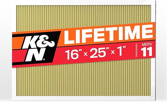 K&N 16x25x1 Air Filter, Merv 11, Washable Air Filter, the Last Furnace Filter You Will Ever Buy, Breathe Safely at Home or in the Office (Actual Dimensions .8 x 24.6 x 15.6 inches),1 Count (Pack of 1)