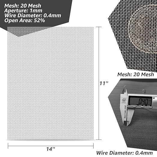 4 Pack 11x14 Inch Wire Mesh, 20 Mesh Stainless Steel Mesh, Never Rust Sturdy Metal Mesh Screen for DIY Projects, Vent, Cage, Garden, Window Screen, Filter Mesh