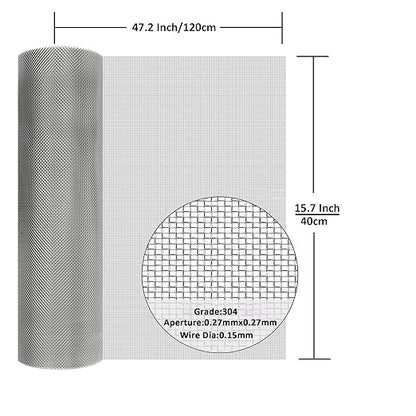 304 Stainless Steel Mesh Screen#60Mesh -Size:15.7"x47.2"(40x120cm), for Home, Garden and Farm. Window or Door Filter, Guards Against Pests Like Mice, Snakes, and Rodents. Easy to Cut and Install.