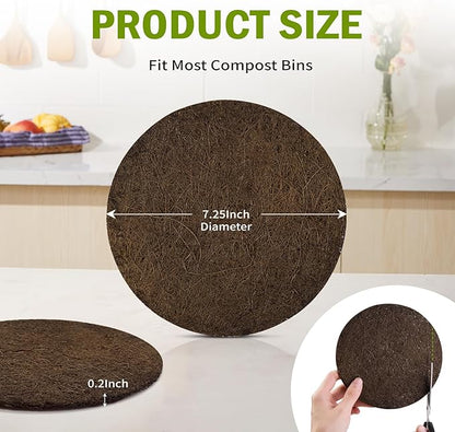 12 Pack Biodegradable Natural Filters for Kitchen Compost Bin, 7.25 Inch Compost Bin Charcoal Filter for Countertop Bin Pail Replacement, Longer Lasting Round Activated Charcoal Home Bucket Refill Set
