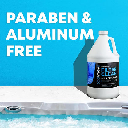 Hot Tub Filter Cleaner Soak, Pool Filter Cleaner & Pool Cartridge Cleaner - Spa Filter Cleaner Soak & Spa Filter Cleaning Solution for HotTub Cartridges. Easy to Use Filter Degreaser - AquaDoc Gal