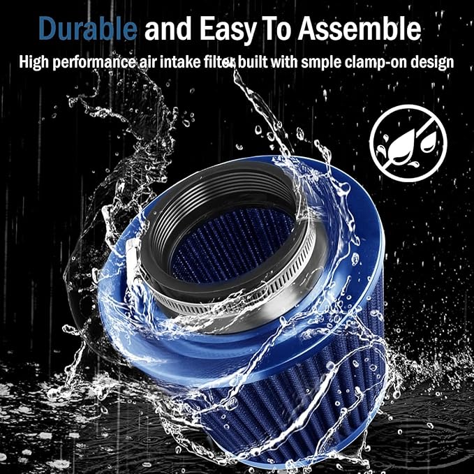 Universal Clamp-On Air Intake Filter, High Performance, Washable Filter, Replacement Air Filter, Flange Diameter 4inch/100mm (Blue)