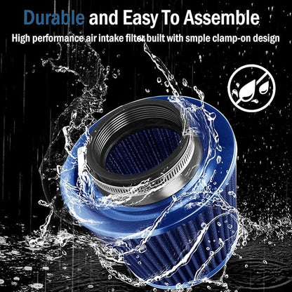 Universal Clamp-On Air Intake Filter, High Performance, Washable Filter, Replacement Air Filter, Flange Diameter 4inch/100mm (Blue)