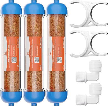 (3 Pack) Mixed Bed Ion Exchange Aquarium Filter Resin 0 PPM RO DI Refillable Housing w/Clamps & Fittings, Compatible with 10" Reverse Osmosis Water Filtration Systems, for High TDS in Water