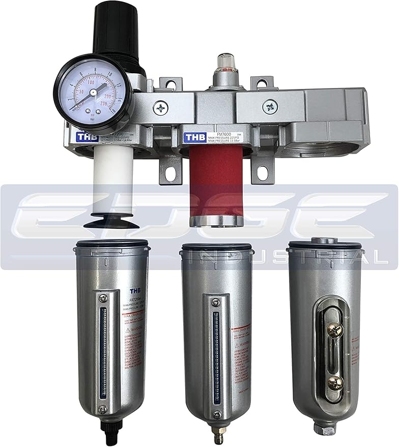 3 STAGE, HEAVY DUTY INDUSTRIAL GRADE FILTER REGULATOR COALESCING DESICCANT DRYER SYSTEM FOR COMPRESSED AIR LINES, METAL BOWLS, GREAT FOR PAINT SPRAY AND PLASMA CUTTER (1/2" NPT, AUTO DRAIN)