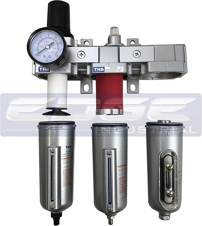 3 STAGE, HEAVY DUTY INDUSTRIAL GRADE FILTER REGULATOR COALESCING DESICCANT DRYER SYSTEM FOR COMPRESSED AIR LINES, METAL BOWLS, GREAT FOR PAINT SPRAY AND PLASMA CUTTER (1/2" NPT, AUTO DRAIN)