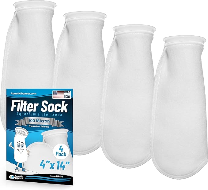 Aquatic Experts 4 inch Ring 100 Micron Felt Filter Sock - Filter Socks for Saltwater Aquarium, Sump Filter Sock, Freshwater Aquarium Socks, Reef Filter Sock (4"x14", 4 Pack)