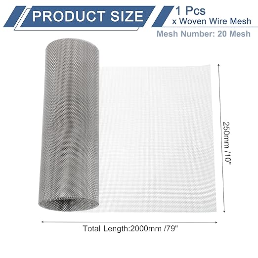 uxcell 20 Mesh 79" x 10" Woven Wire Mesh, 316 Stainless Steel Air Vent Filter Screen, Window Screen Mesh for DIY Projects Vents Cover Filtration Animals Fence