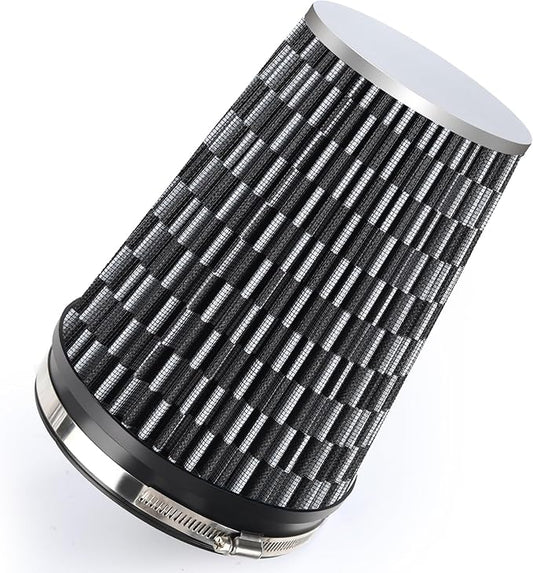 6" 152mm Cold Air Intake Filter Clamp-On Replacement High Flow Inlet Air Filter High Performance Washable Cone Filter 9" Tall Carbon Fiber Pattern
