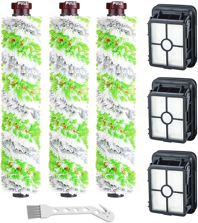 Lemige Brush Filter Replacement Parts for Bissell CrossWave Vacuum 3888A 1785 Pet Pro 2306A Cordless Wet Dry Vac, 3 Pack 2460 Multi-Surface Pet Brush Roll & 1866 Vacuum Filter, Part 1613568 1608684