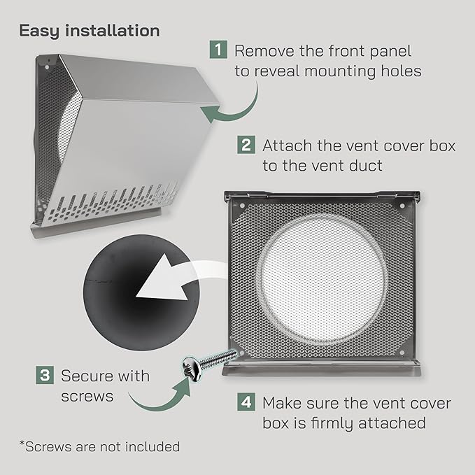 Vent Systems 8" Inch Air Supply Vent Cover with Rubber Gasket - Stainless Steel - Robust Weatherproof Outdoor Air Intake Box - Duct or Surface Mounting - Rain and Snow Protection