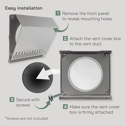 Vent Systems 8" Inch Air Supply Vent Cover with Rubber Gasket - Stainless Steel - Robust Weatherproof Outdoor Air Intake Box - Duct or Surface Mounting - Rain and Snow Protection