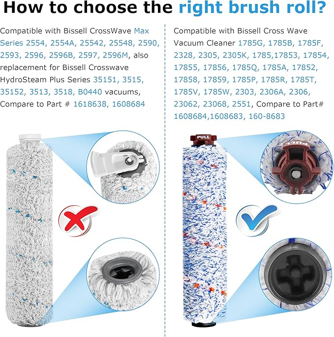 Replacement Parts for Bissell Crosswave Pet Pro 1785A 2306A 1785 Vacuum Cleaner, 2 Pack 1868 Brush Roll for Bissell crosswave and 2 Pack 1866 replacement filters Part 1608683, 1608684 LUXRILIX