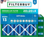 Filterbuy 20x20x4 Air Filter MERV 13 Optimal Smoke & Allergy Defense (4-Pack), Electrostatic Pleated HVAC AC Furnace Filters Replacement, Made in USA (Actual Size: 19.50 x 19.50 x 3.63)
