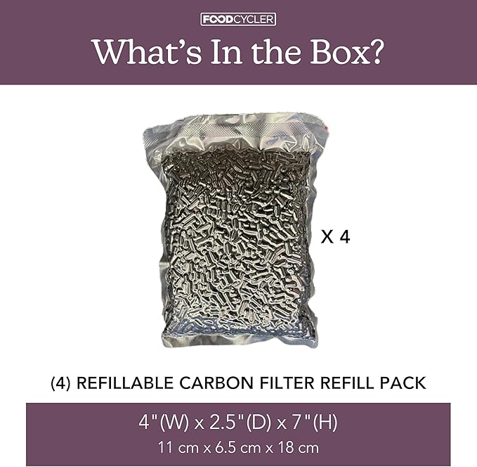 FoodCycler Carbon Filter Replacement for Eco 3 & Eco 5 - Eliminate Odors & Maintain Performance - Odor Control, Food Waste Disposal, Long-Lasting Carbon Filter, Easy to Install (4-Pack)