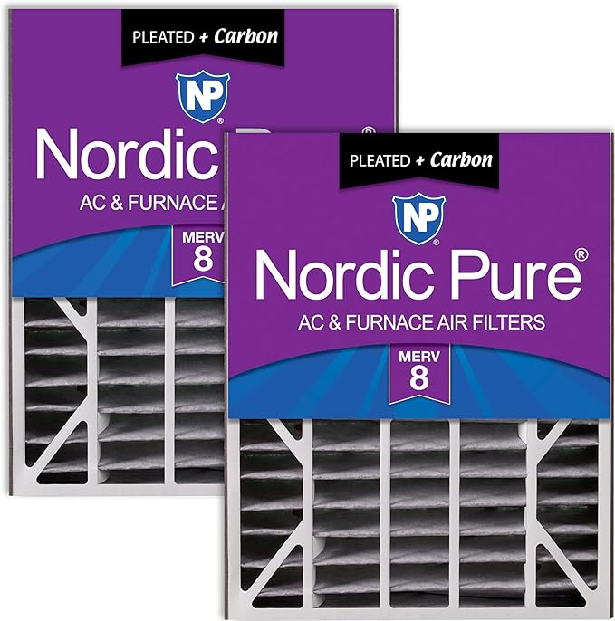 Nordic Pure 20x25x5 (Actual Size: 19 3/4 x 24 1/4 x 4 7/8) Air Bear AC Filter Replacement MERV 8 Plus Carbon 2 Pack