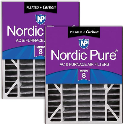 Nordic Pure 20x25x5 (Actual Size: 19 3/4 x 24 1/4 x 4 7/8) Air Bear AC Filter Replacement MERV 8 Plus Carbon 2 Pack