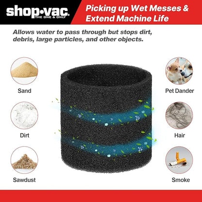 Shop-Vac 90585 Foam Sleeve Filter Replacements for Most Shop-Vac Wet/Dry Vacuum Cleaners 5 Gallon and Above, Replace Parts # 9058500, 7 Pack