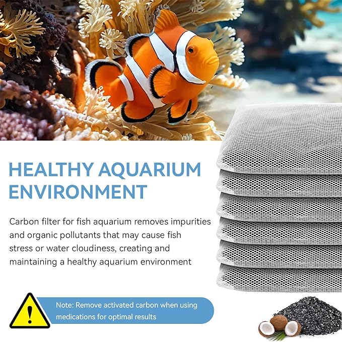 6 Pack Aquarium Activated Carbon Bags, Chemical Aquarium Filter Media, Activated Charcoal Fit for Marineland All C-Series and Magniflow Canister Filters, Rite-Size S, T and X, Fish Tank Carbon Filte