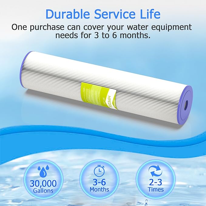 20 Micron Whole House Water Filter Cartridge, Pleated Sediment Filters for Well Water, Universal Replacement for Any 20 inch Big Housings - 20" x 4.5" Cartridges - Pack of 2