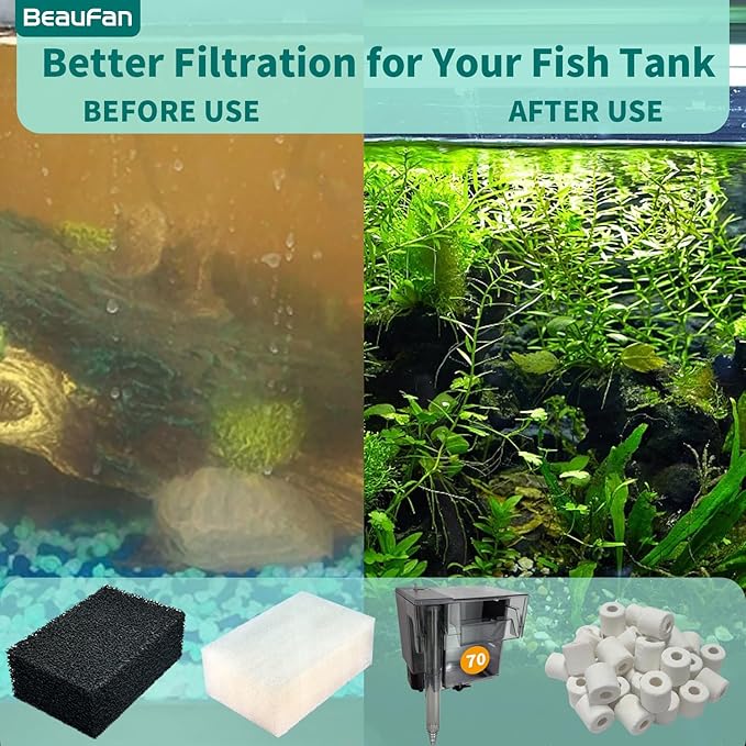4 Set of Three-Stage Filtration Tank Filter Maintenance Kit, Replacement for AquaClear 70 Power Filter, Fish Tank Filter for 40- to 70-Gallon Aquariums