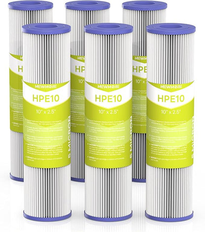 5 Micron Whole House Water Filter Cartridge, Pleated Sediment Filters for Well Water, Universal Replacement for Any 10 inch RO Unit - 10" x 2.5" Cartridges - Pack of 6