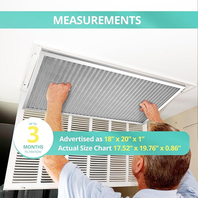 18x20x1 Electrostatic Air Filter, Washable & Reusable Aluminum AC/HVAC Furnace Filter, MERV 8, Lasts a Lifetime, Healthier Home or Office(Actual Size: 17.52"x19.76"x0.86")