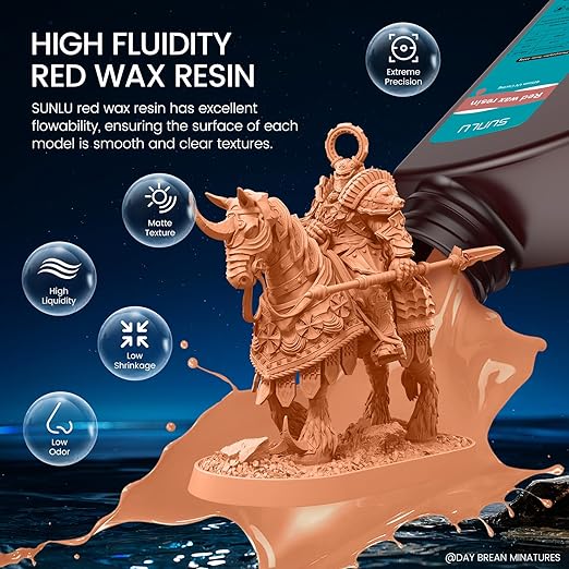 SUNLU 10K Red Wax 3D Printer Resin, High Precision 405nm UV-Curing Resin with Delicate Texture for MSLA/DLP/LCD 3D Printing, 2000g Red Wax Resin