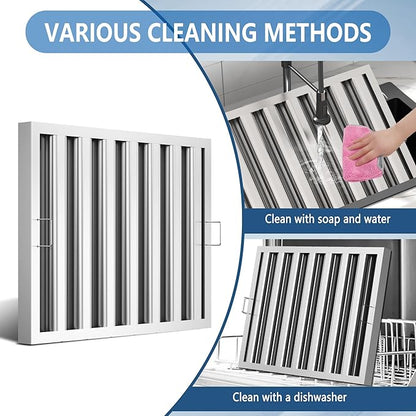 Stainless Steel Commercial Kitchen Hood Filter 24.5W x 19.5H Inch Range Hood Baffle for Grease Rated Commercial Kitchen Exhaust Hood 7 Grooves Hood Filter (5 Pack)