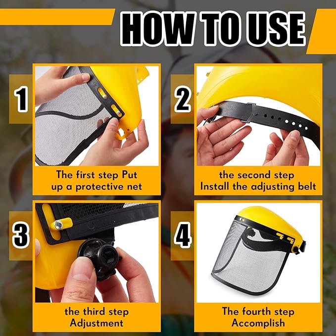 Amylove 6 Pcs Safety Face Shield with Mesh Weed Whacking Face Shield Masks Chainsaw Gardening Weed Mover Protection (Yellow)