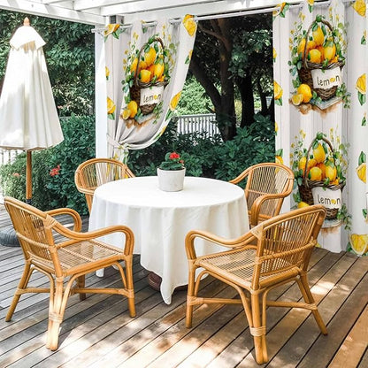 Lemon Outdoor Curtains for Patio Lemons Baskets Summer Tropical Plant Wood Waterproof Outside Curtains with Grommet Top Weatherproof Curtain for Cabana Pergola Gazebo, 2 Pack, 54" W x 95" L
