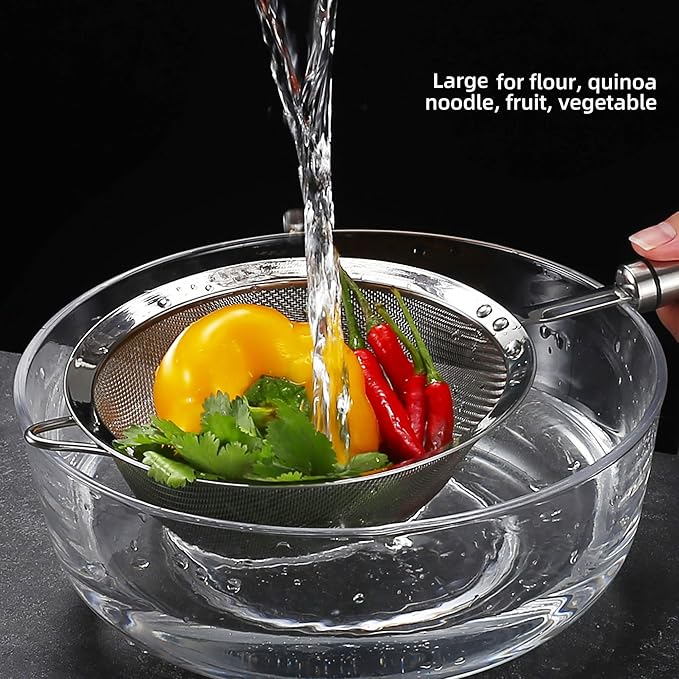 Stainless Steel Fine Mesh Strainers for Kitchen, Colander-Skimmer with Handle, Sieve Sifters for Food, Tea, Rice, Oil, Noodles, Fruits, Vegetable 4.73 inch