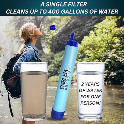 Portable Water Filter for Emergencies, Hiking, Camping, Travel, and Disaster Preparation (2 Pack)