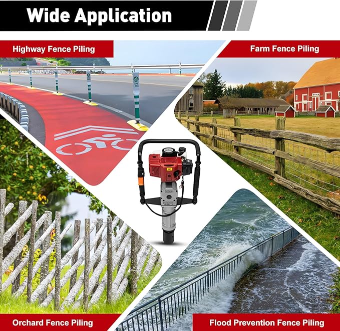 Gas Powered T-Post Driver, 1900W 52CC T Post Pounder Driver Heavy Duty Gasoline, 2-Stroke Fence Farm Push Pile Gasoline Engine Kit for Fence Post Construction Site