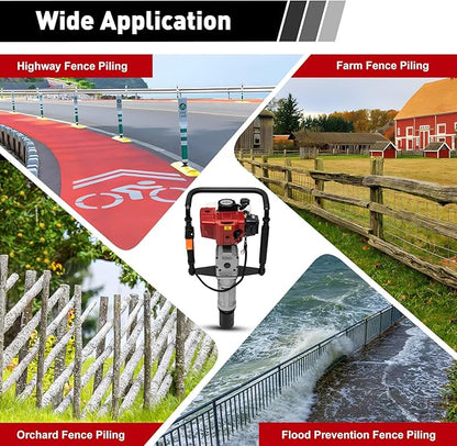 Gas Powered T-Post Driver, 1900W 52CC T Post Pounder Driver Heavy Duty Gasoline, 2-Stroke Fence Farm Push Pile Gasoline Engine Kit for Fence Post Construction Site