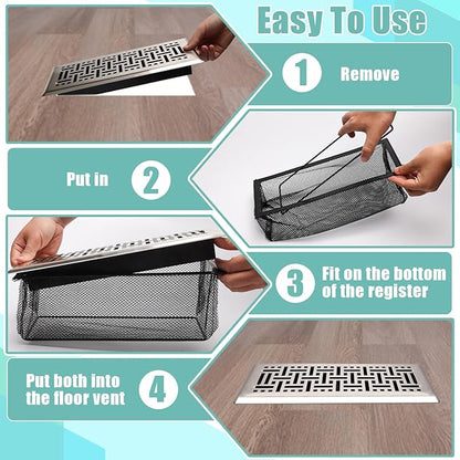 6PCS Floor Register Cover Trap 4"x10", Mesh Floor Vent Screen Net with Frame, Air Vent Filter Mesh Catcher for Hair Debris (4 x 10 Inch)